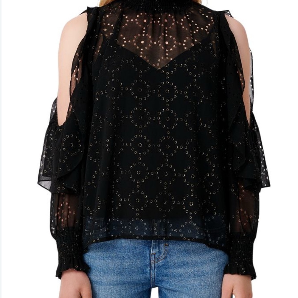 MAJE
Cold Shoulder Mock Neck Blouse In Black